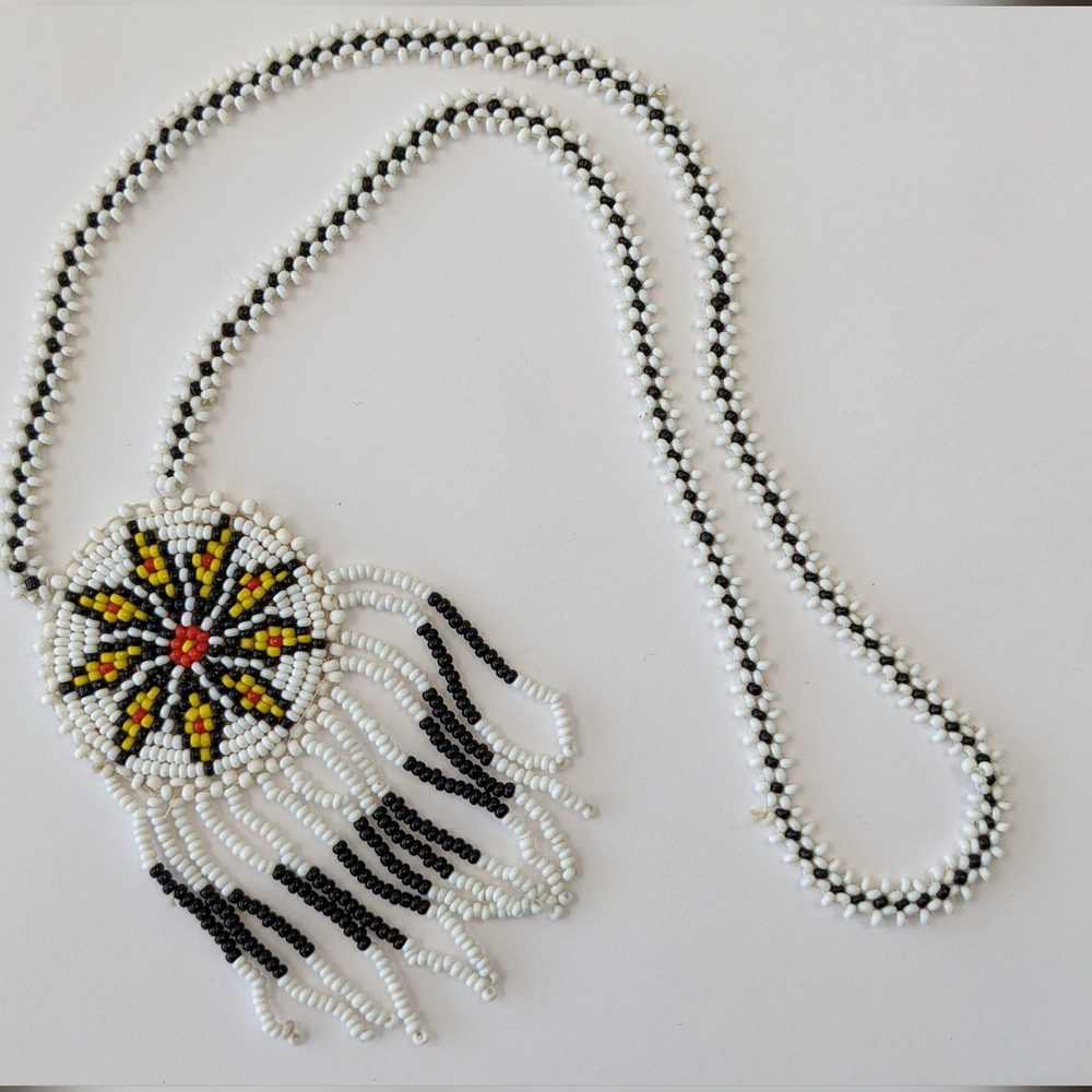 VTG BEADED LEATHER BACK NECKLACE